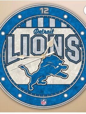 NFL Detroit Lions Blue and White Wall Clock with Team Logo